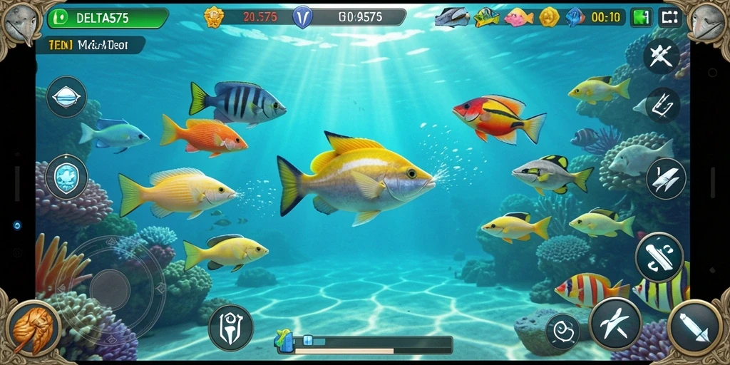 Tampilan screenshot utama DELTA575 menampilkan aksi seru dalam game Tembak Ikan.