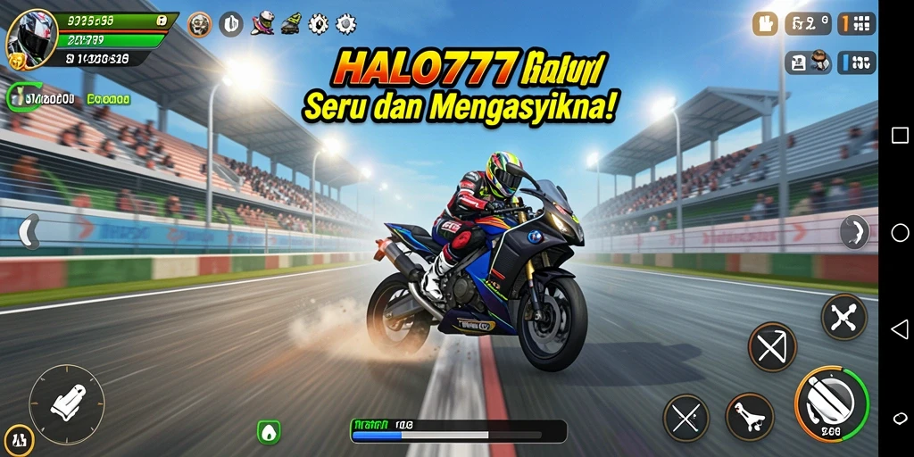 Tampilan gameplay menarik dari HALO777 saat balapan motor.