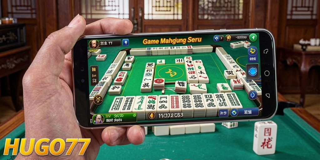 Screenshot utama HUGO77 menampilkan gameplay seru Mahjong.