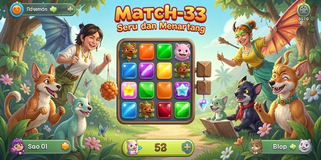 Tampilan gameplay seru dari ID678 menunjukkan aksi Match-3 yang mendebarkan.