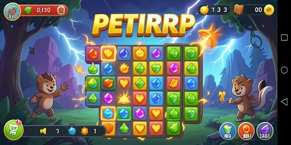Tampilan aksi gameplay seru di PETIRRP dengan elemen Match-3.