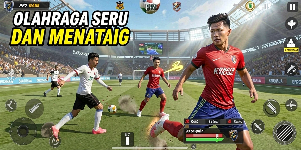 Tampilan gameplay PP7 yang seru dengan aksi olahraga mendebarkan.