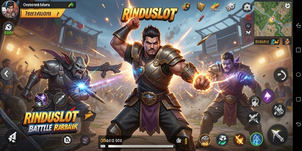 Tampilan gameplay seru dalam RINDUSLOT saat bertarung untuk bertahan hidup.