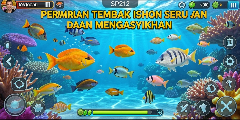 Gameplay seru SP212 dengan menembak ikan warna-warni.